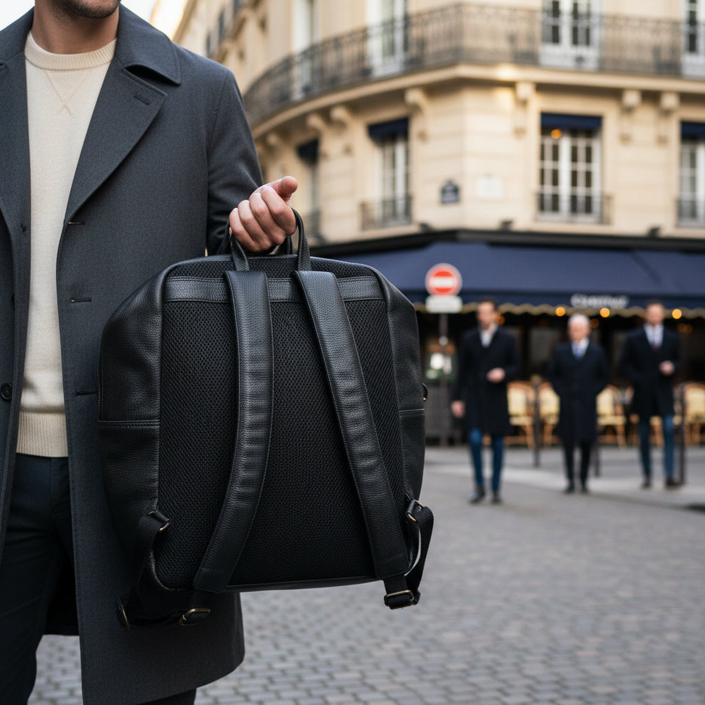 Men's Large Black Leather Backpack