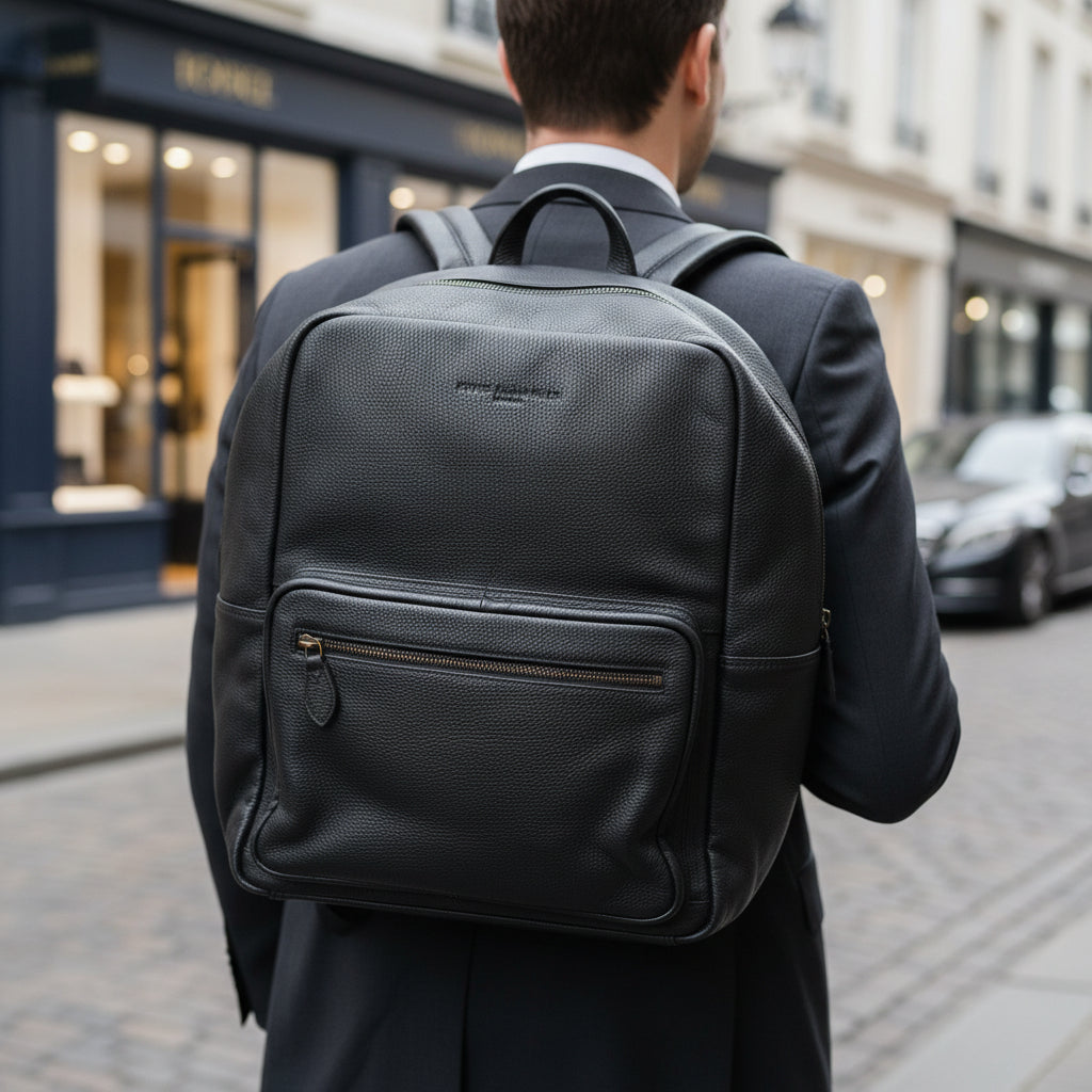 Men's Large Black Leather Backpack