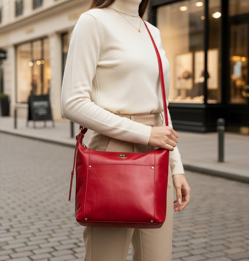Red Leather Shoulder & Crossbody Bag