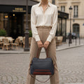 Rowallan Navy and Brown Leather Grab Bag - No Shoulder Strap