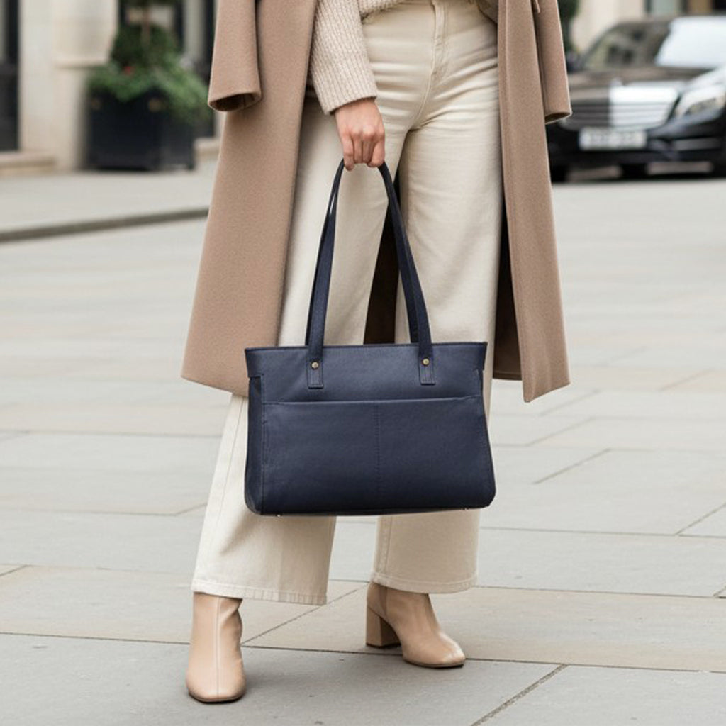 Rowallan Navy Leather Shoulder Bag, Shopper
