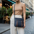 Rowallan Navy and Brown Leather Cross Body Bag