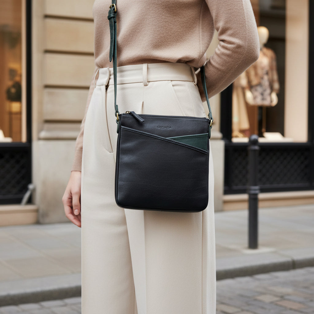 Navy & Blue Leather Shoulder Bag, Cross Body Bag