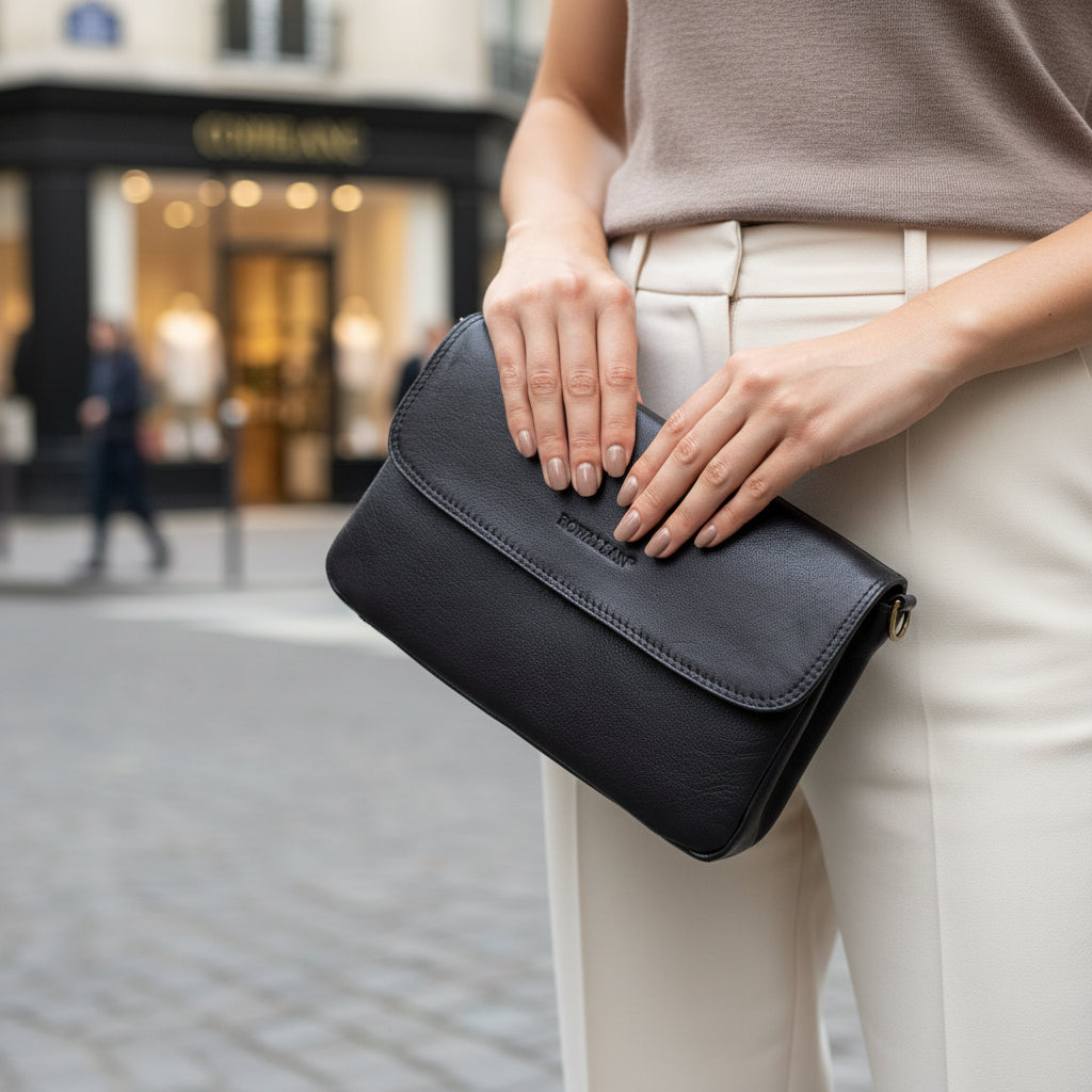 Rowallan Navy Leather Shoulder Bag, Clutch Bag