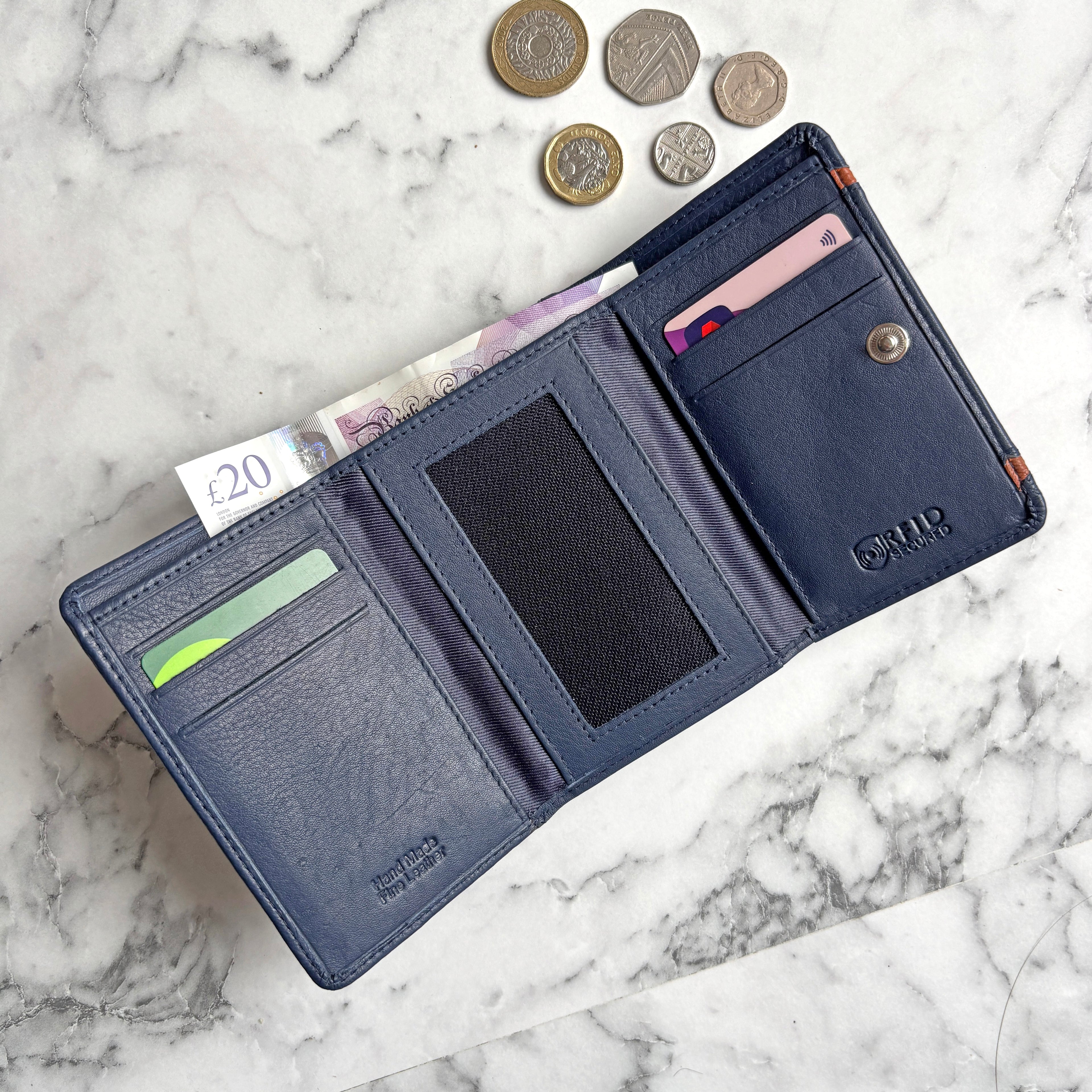 Rowallan Navy Leather Purse - RFID Secure