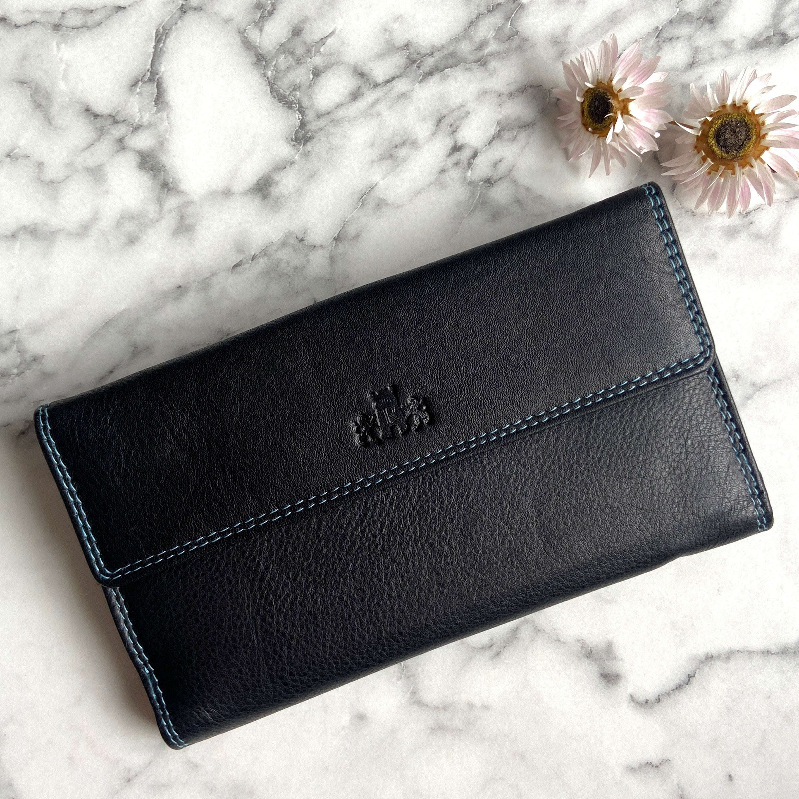 Rowallan Large Black Leather Purse - RFID Secure