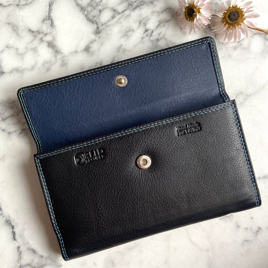 Rowallan Large Black Leather Purse - RFID Secure