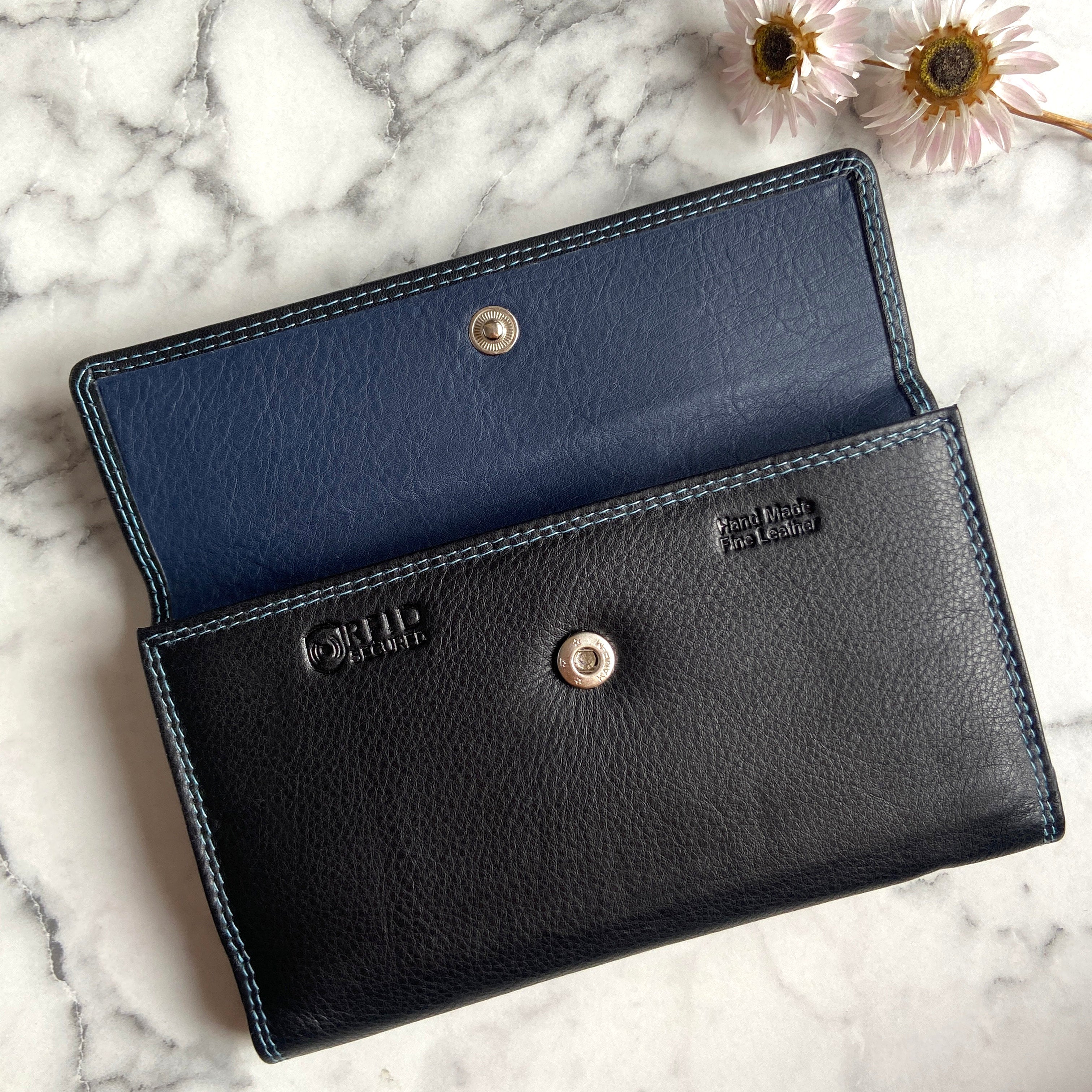 Rowallan Large Black Leather Purse - RFID Secure