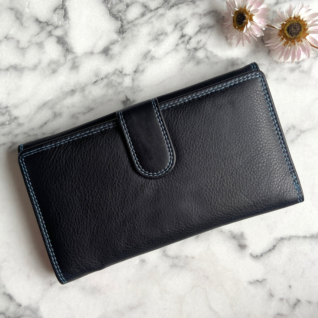 Rowallan Large Black Leather Purse - RFID Secure