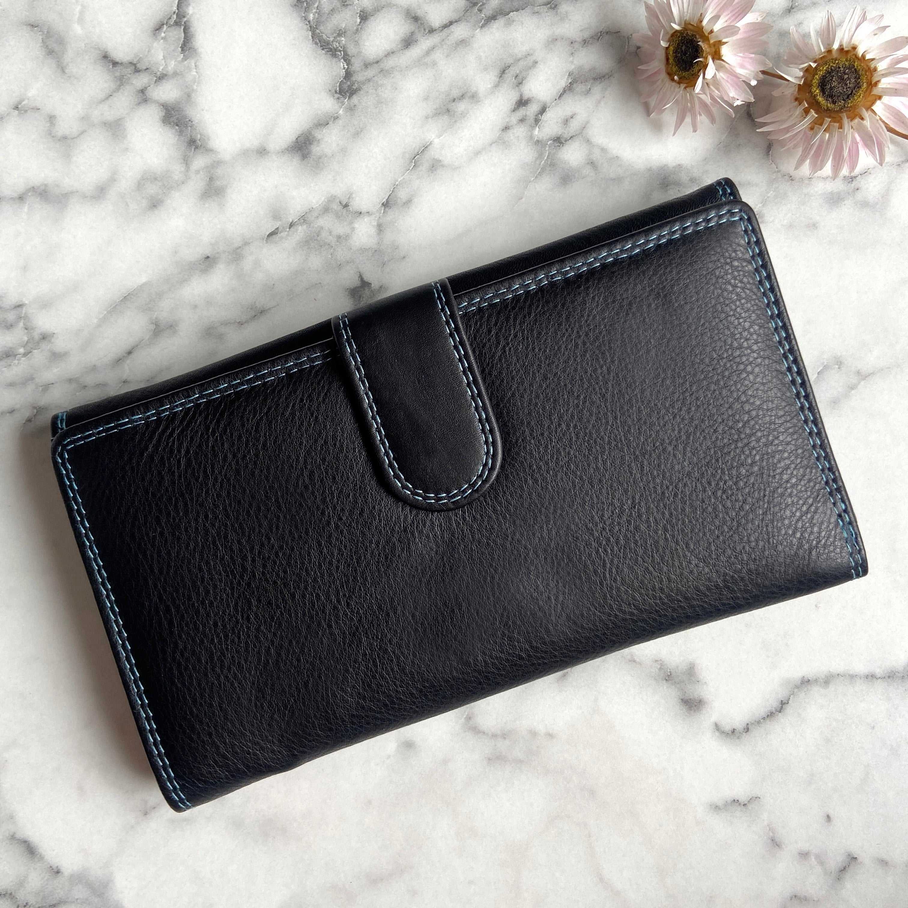 Rowallan Large Black Leather Purse - RFID Secure
