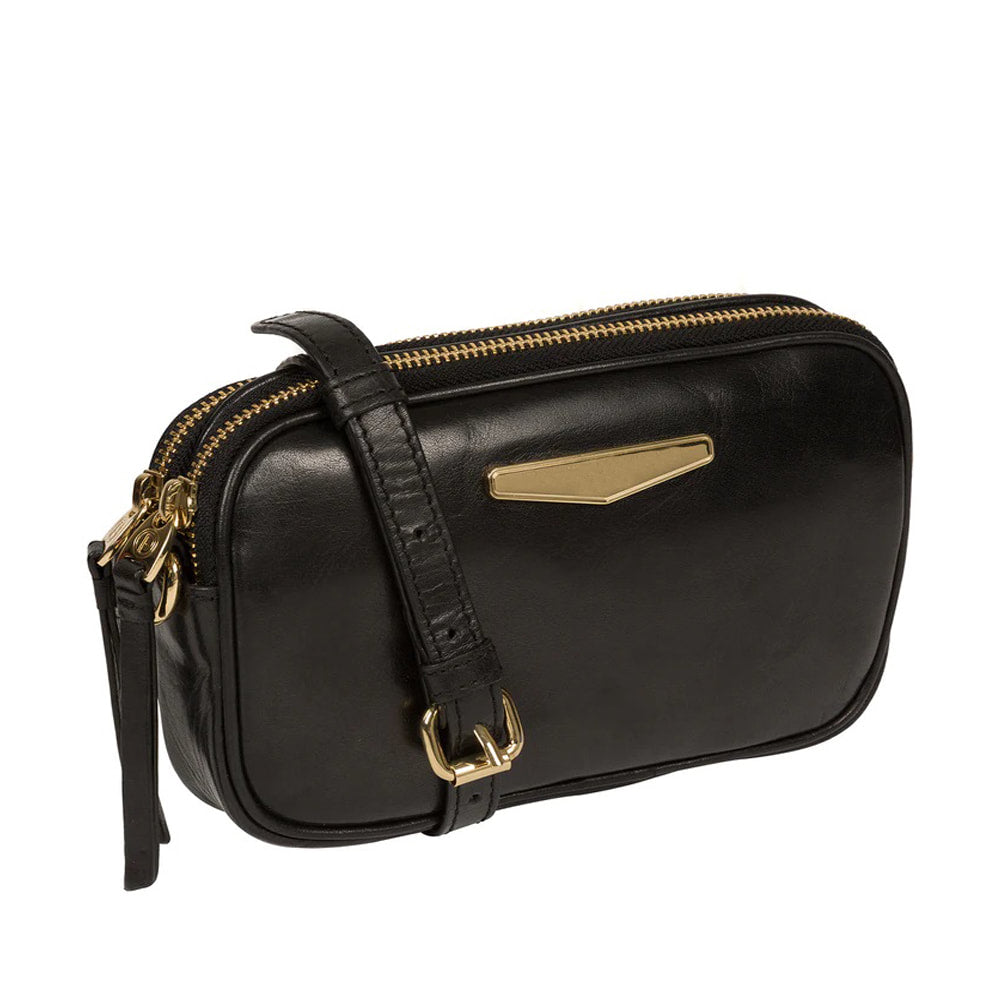 Vegetable Tanned Black Leather Cross Body Bag or Clutch Bag, Phone Bag