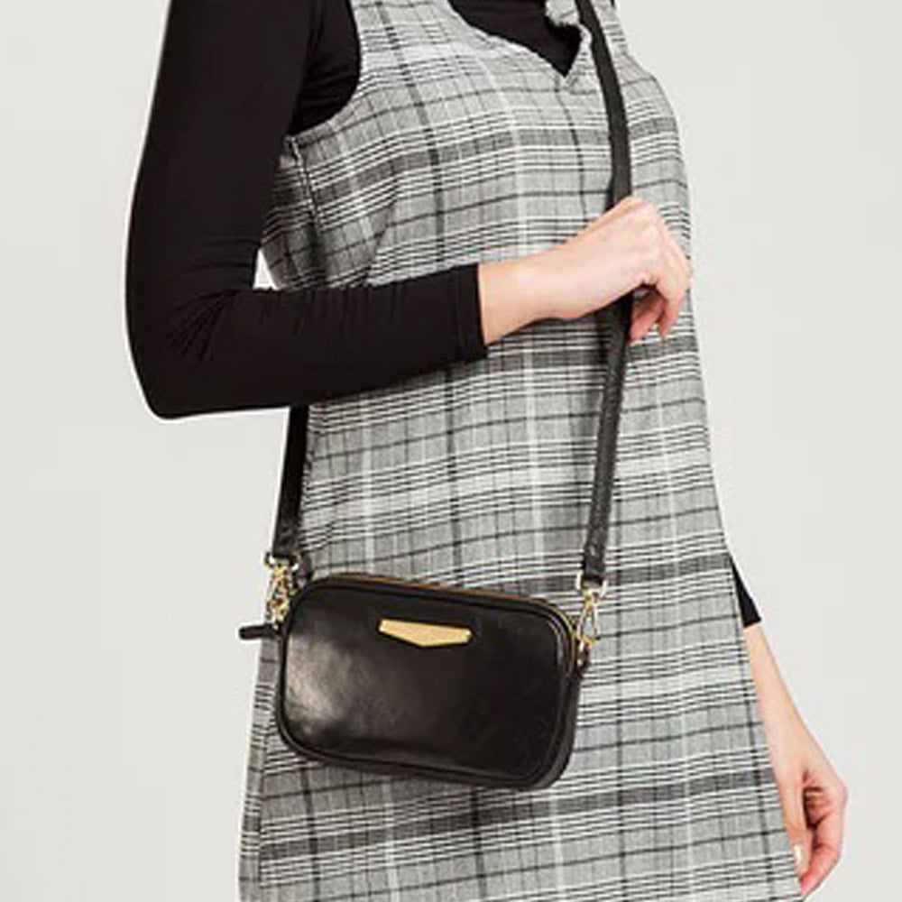 Vegetable Tanned Black Leather Cross Body Bag or Clutch Bag, Phone Bag