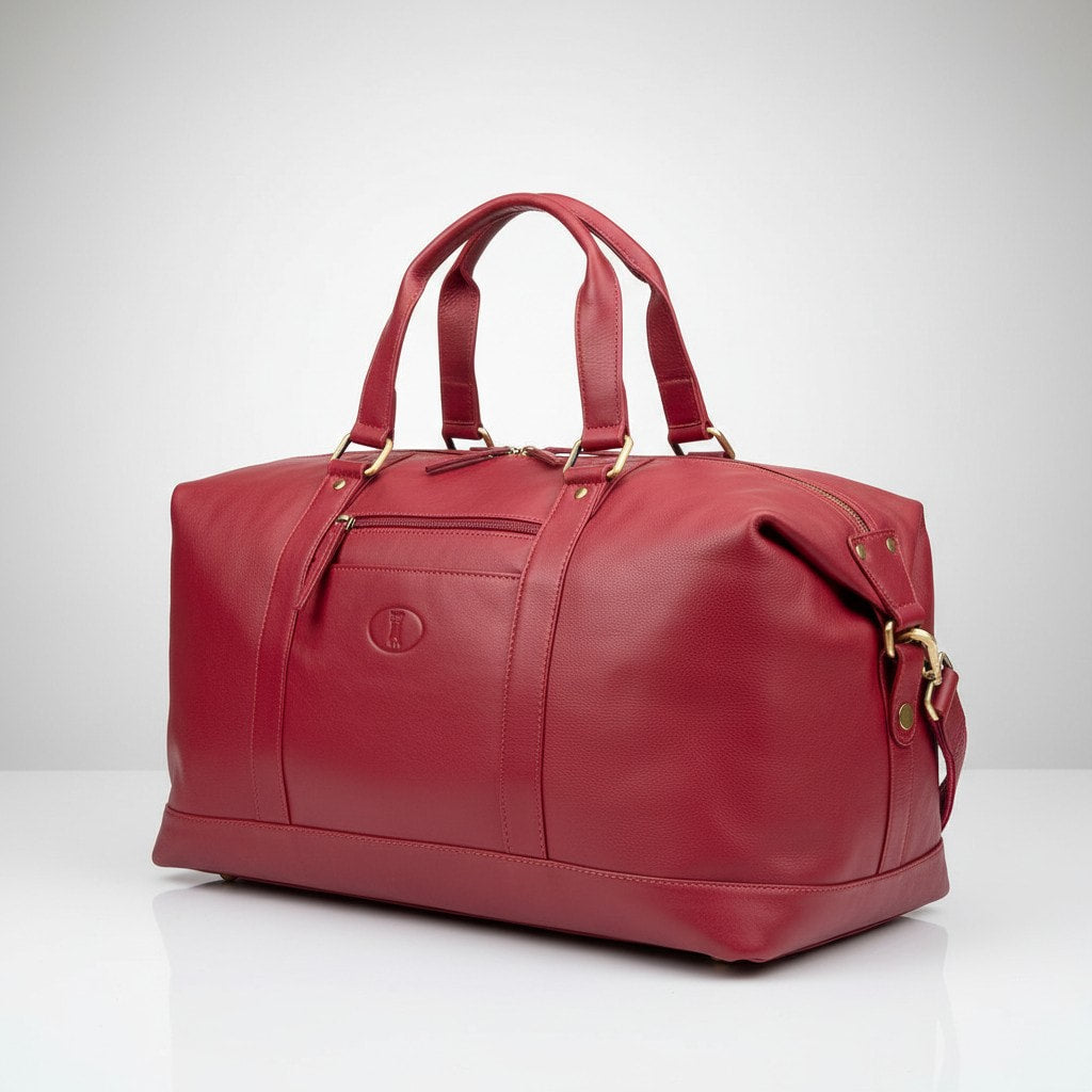 Red Soft Genuine Leather Travel Bag, Holdall, Flight Bag