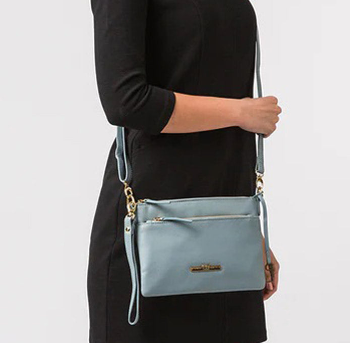 Blue Leather Shoulder Bag, Clutch Bag, Wrist Bag