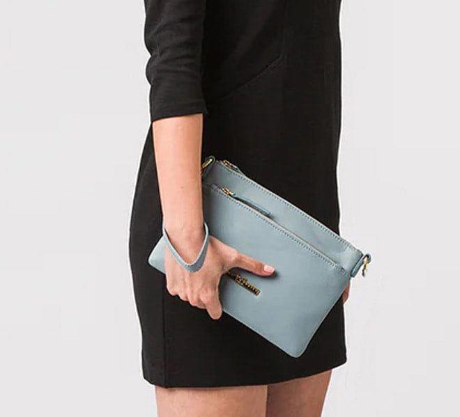 Blue Leather Shoulder Bag, Clutch Bag, Wrist Bag