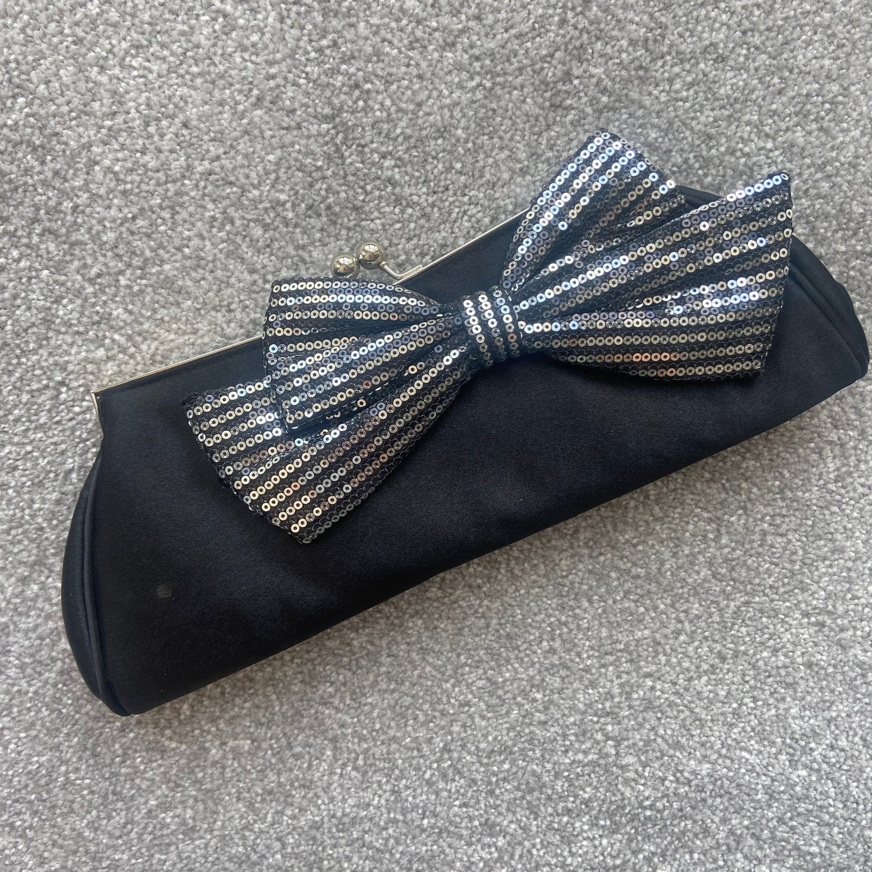 Black Sequin Bow Clutch Bag