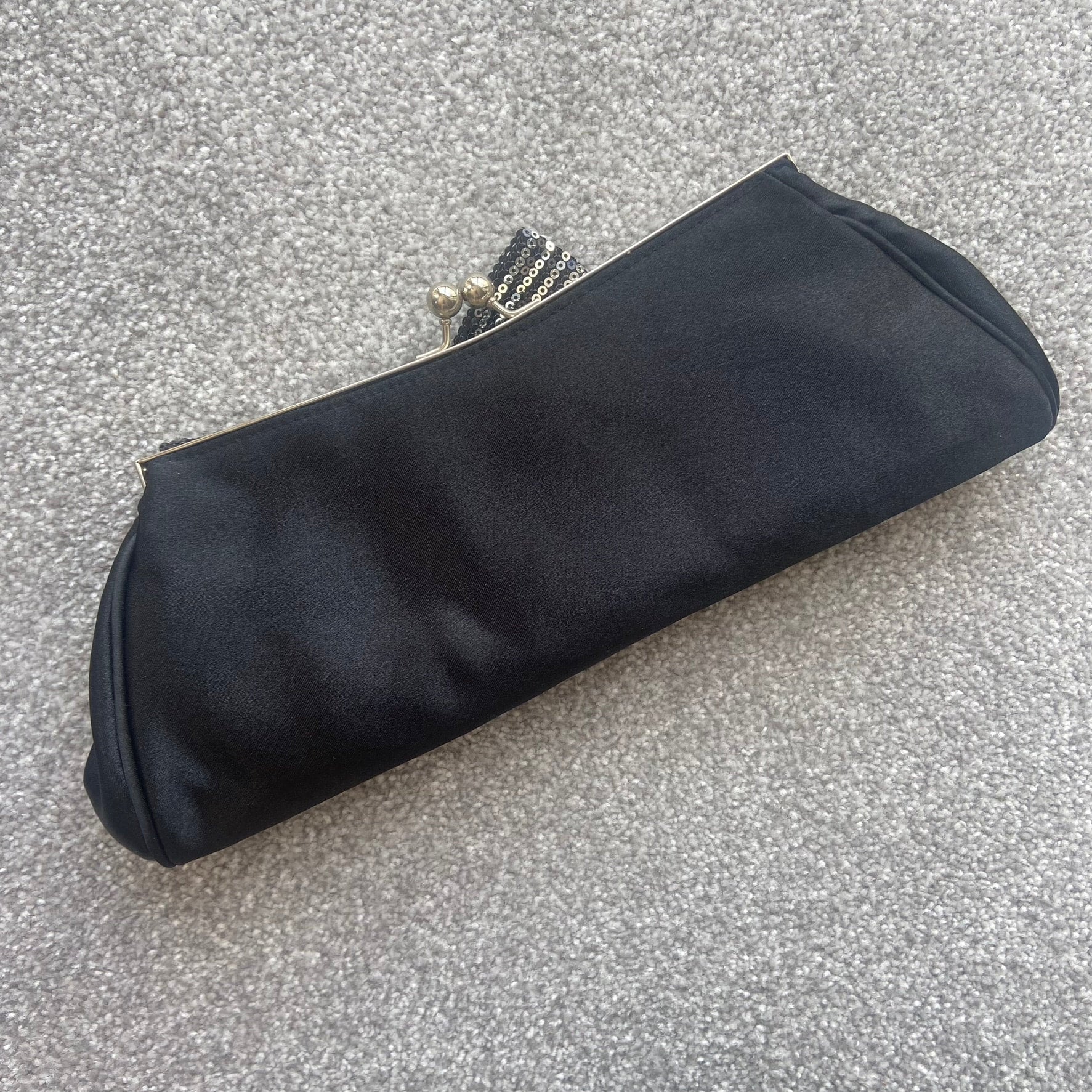 Black Sequin Bow Clutch Bag