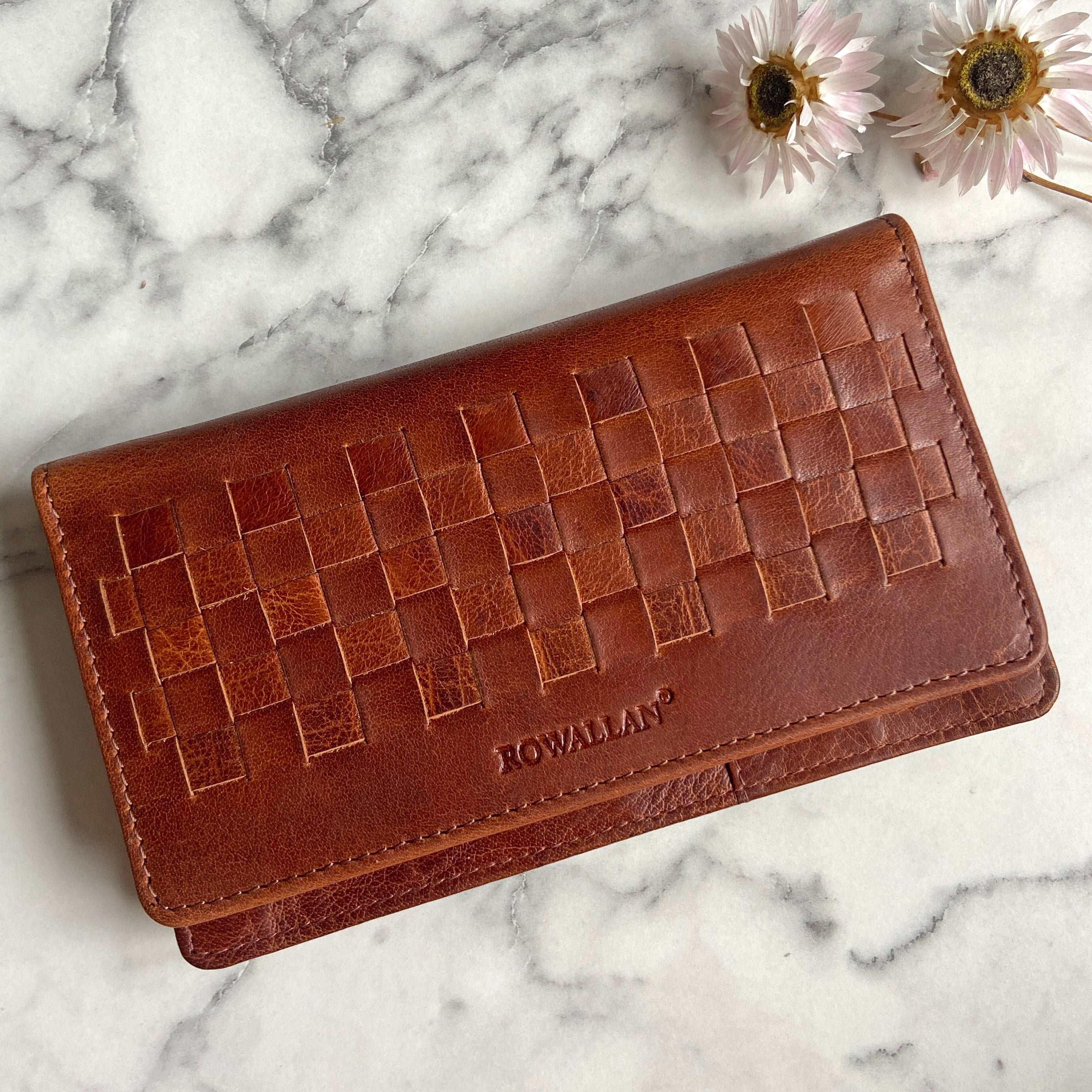 Rowallan Cognac Twin Gusset Leather Purse - RFID Secure
