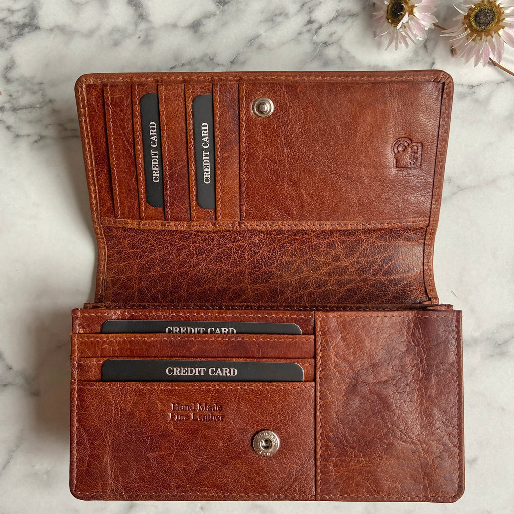Rowallan Cognac Twin Gusset Leather Purse - RFID Secure