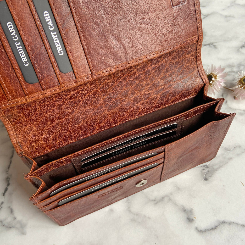 Rowallan Cognac Twin Gusset Leather Purse - RFID Secure
