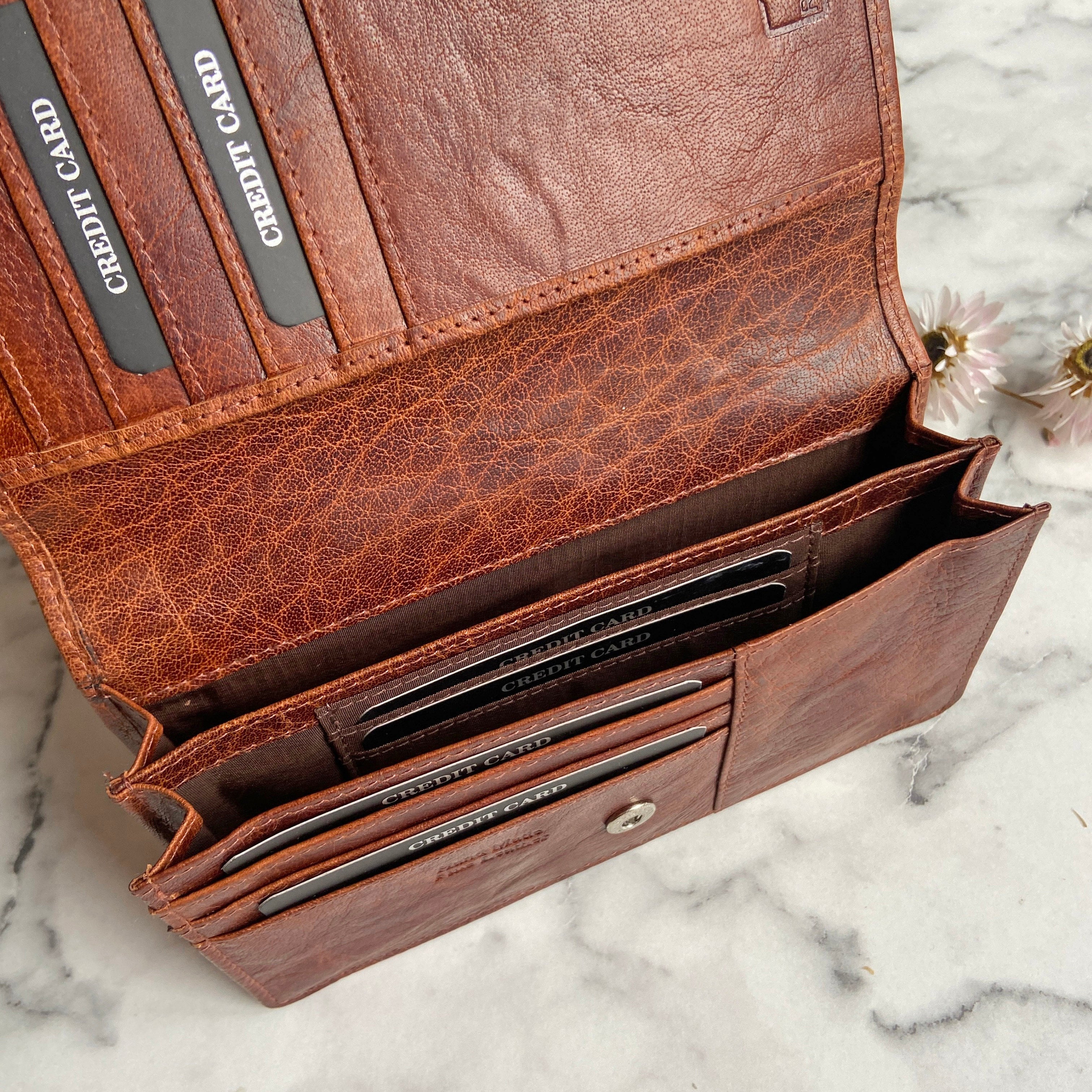 Rowallan Cognac Twin Gusset Leather Purse - RFID Secure