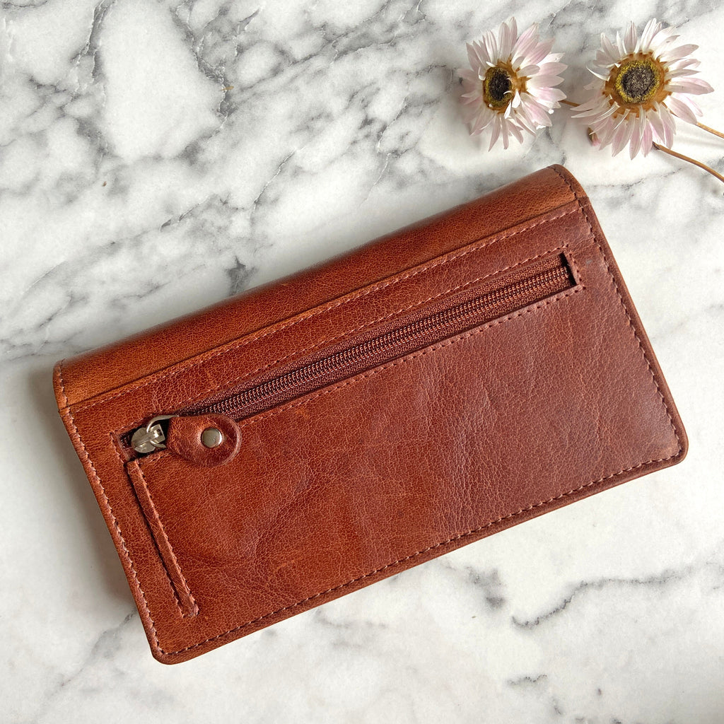 Rowallan Cognac Twin Gusset Leather Purse - RFID Secure