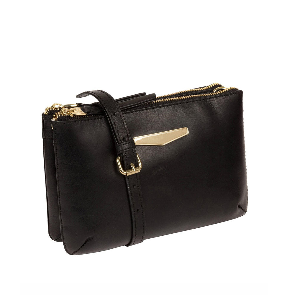 Vegetable Tanned Black Leather Cross Body Bag or Clutch Bag