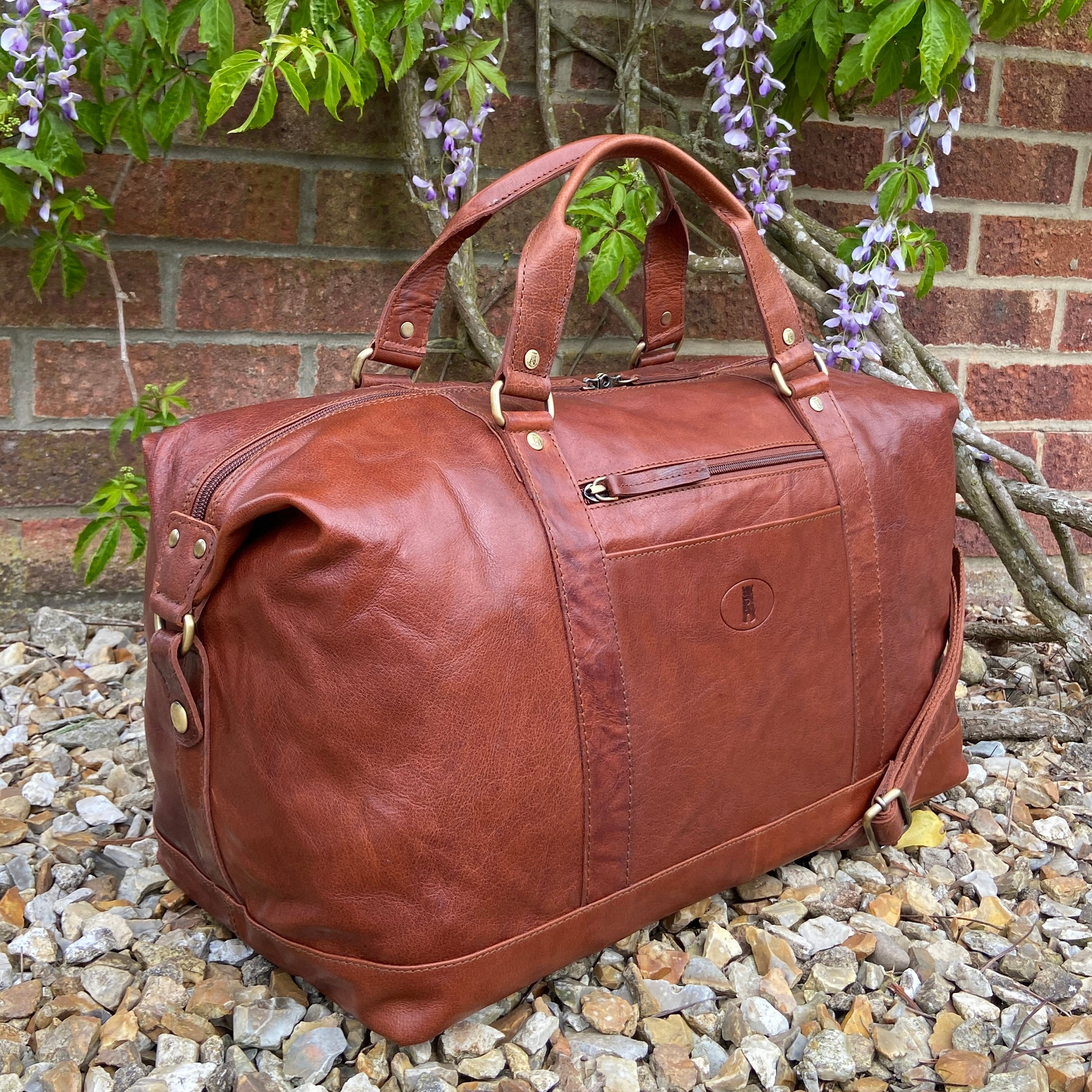 Luxury Tan Buffalo Leather Travel Bag, Holdall, Gym Bag