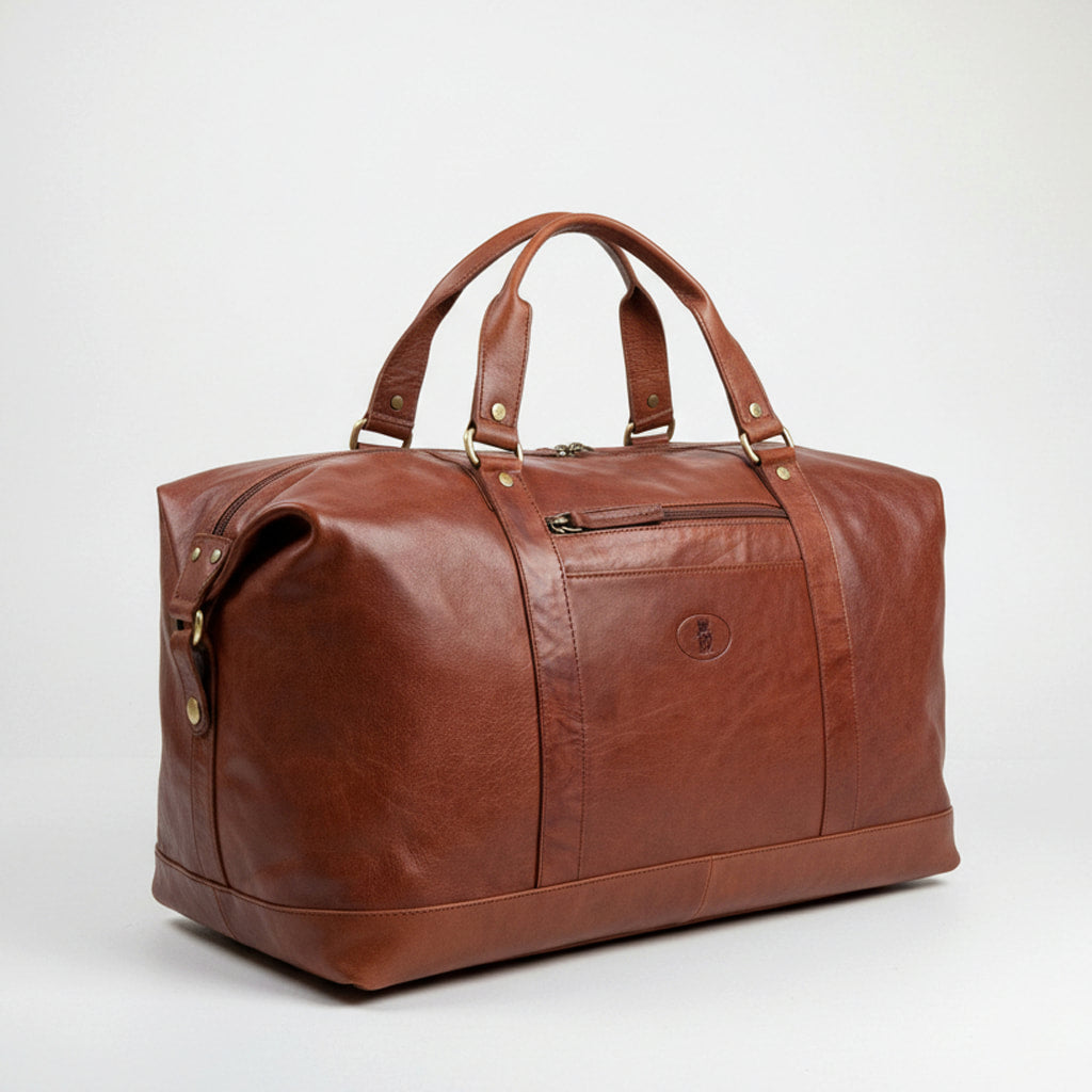 Luxury Tan Buffalo Leather Travel Bag, Holdall, Gym Bag