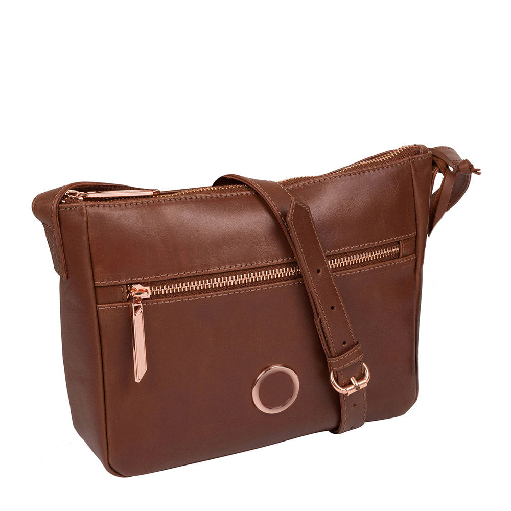 Cognac Leather Shoulder Bag, Cross Body Bag