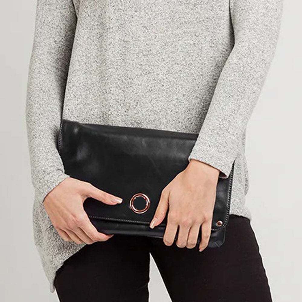 Large Black Leather Clutch Bag