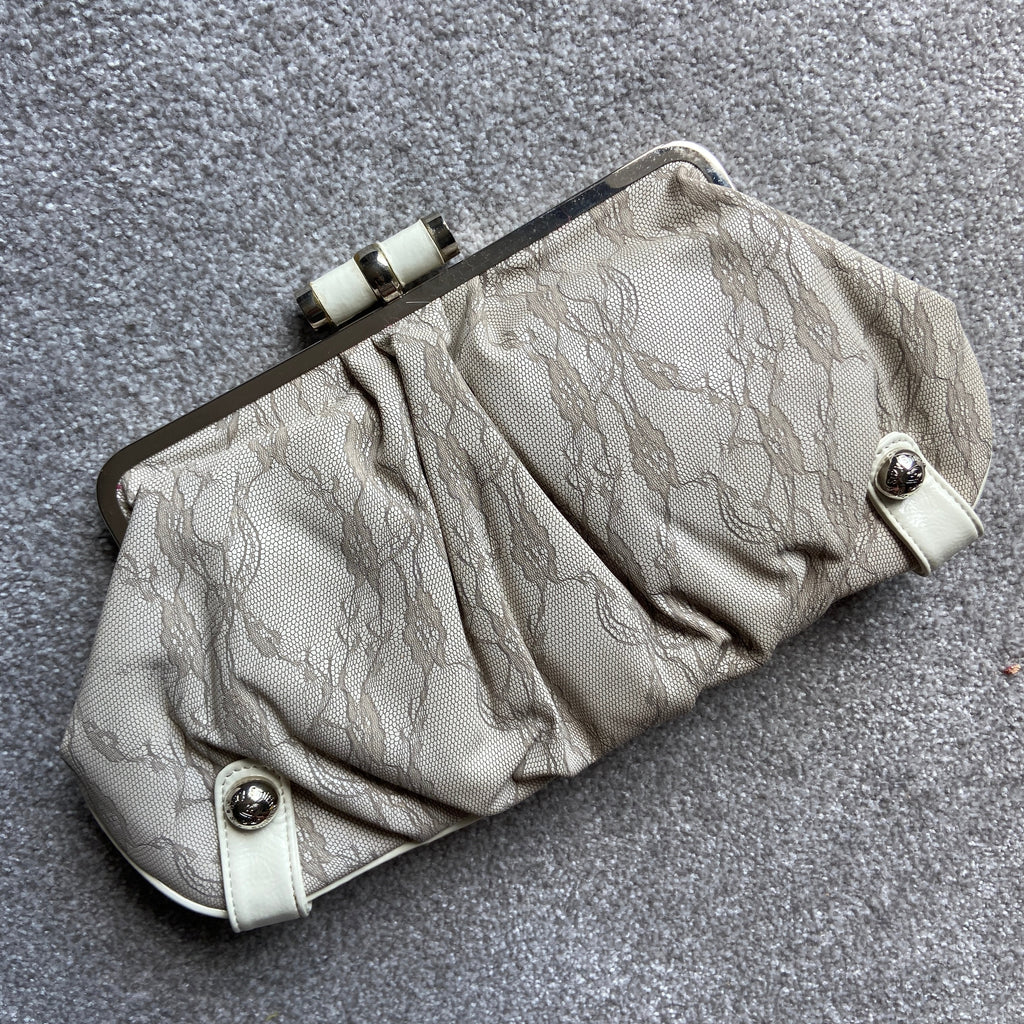 Suzy Smith Large Beige Lace Effect Clutch Bag