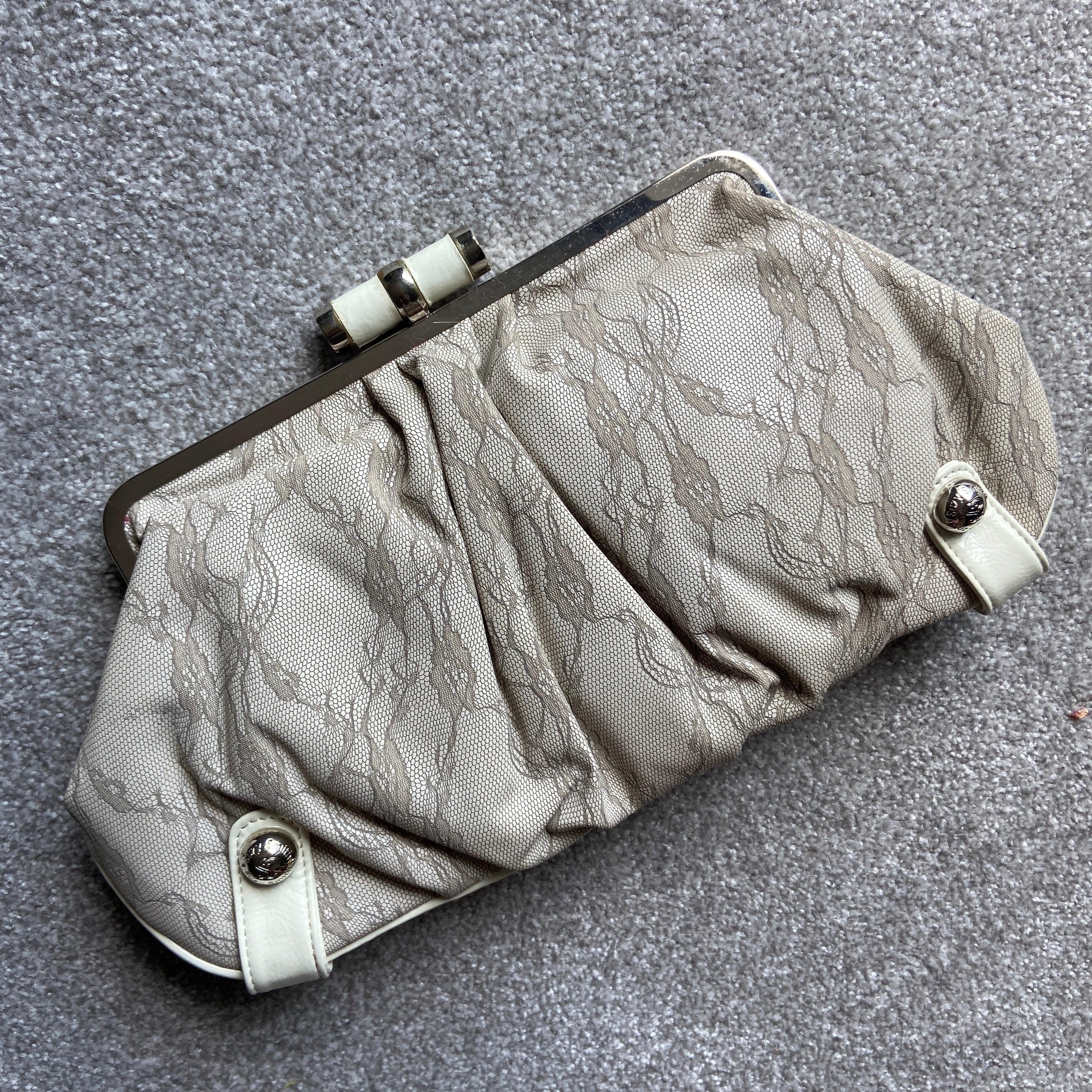 Suzy Smith Large Beige Lace Effect Clutch Bag