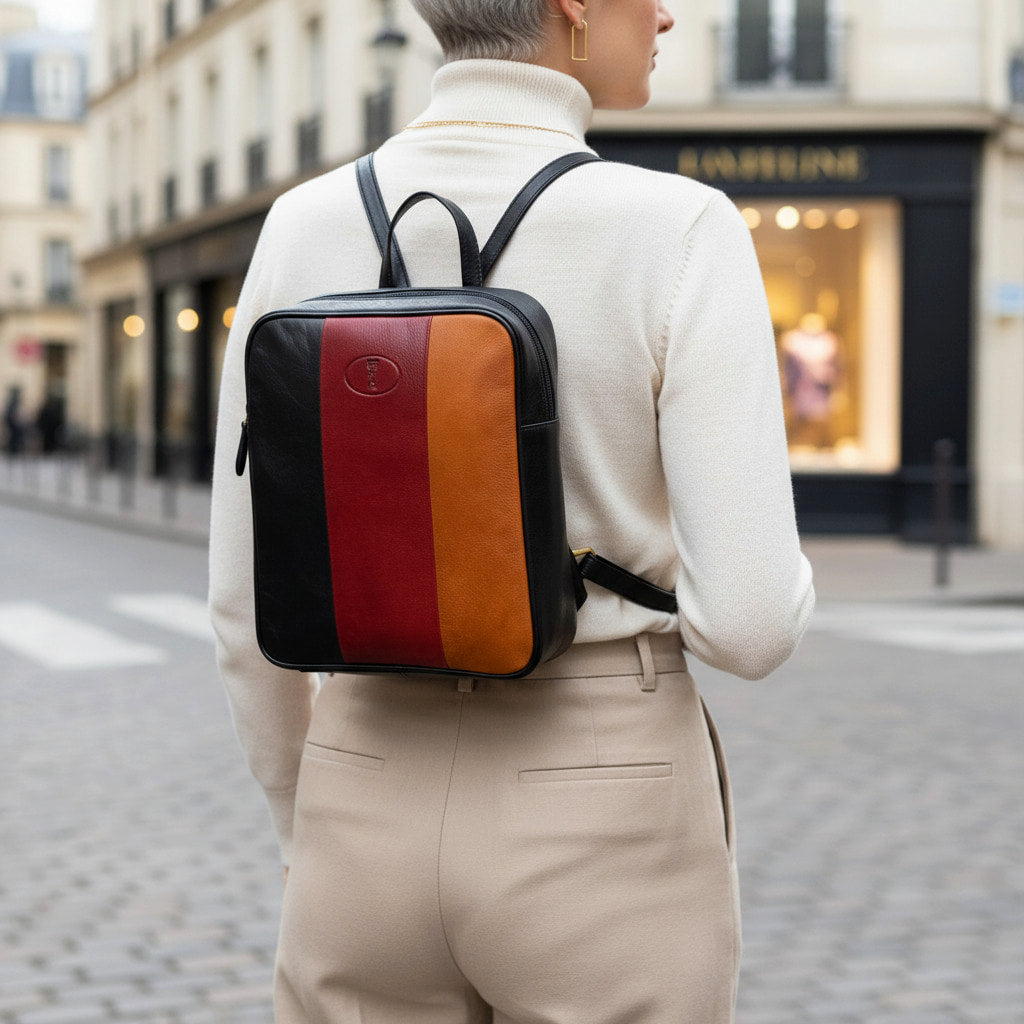 Rowallan Black Multi Colour Leather Backpack