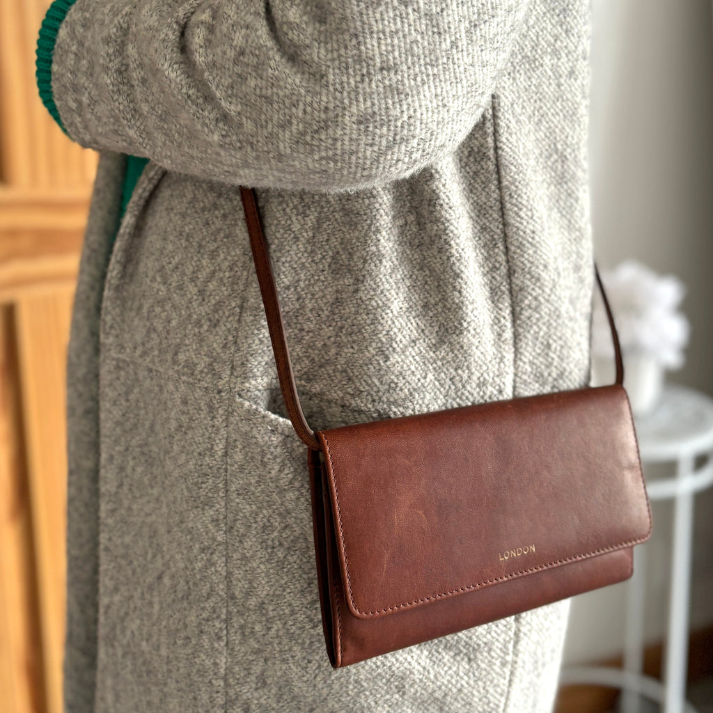 Small Brown Leather Purse Bag, Clutch Bag