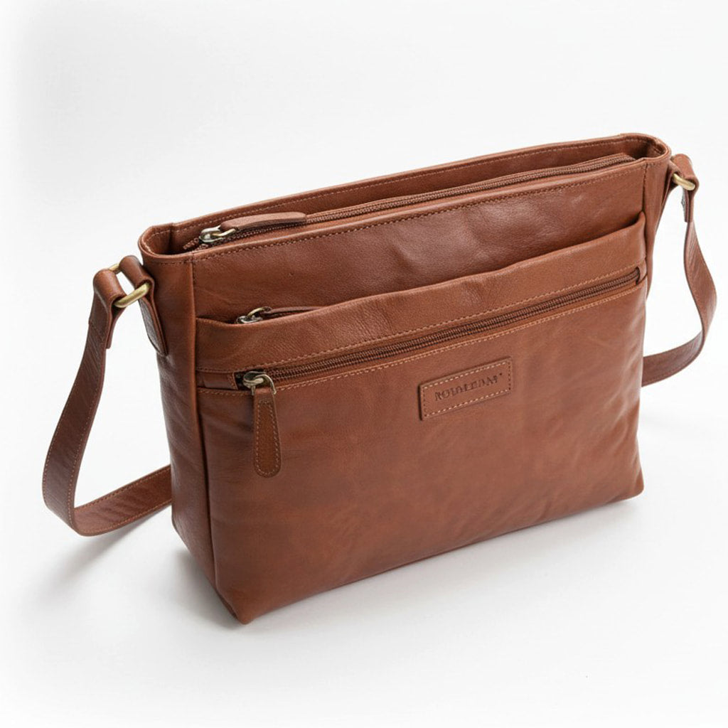 Large Rowallan Tan Leather Shoulder Bag, Cross Body Bag, Travel Bag