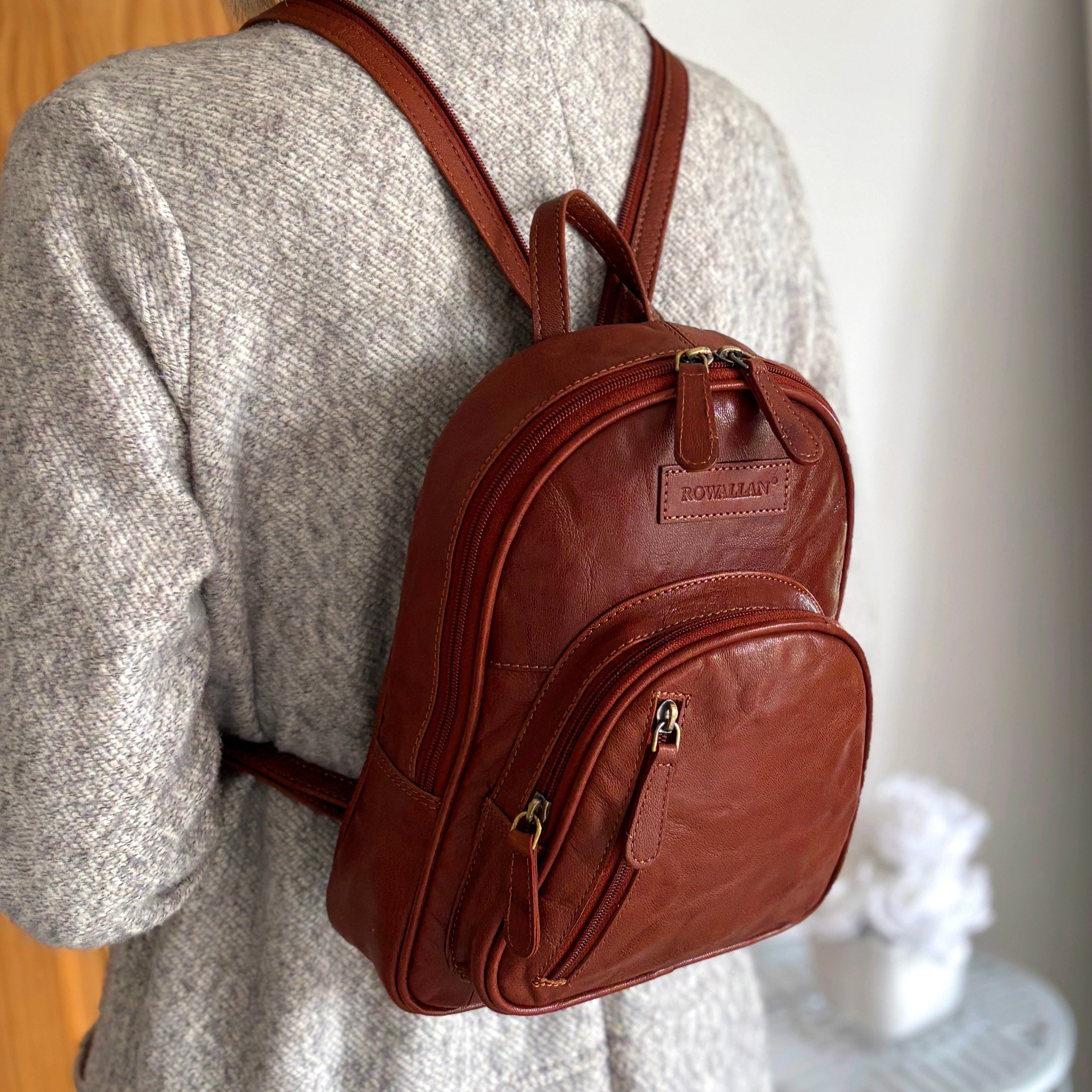 Rowallan Women's Cognac Leather Backpack