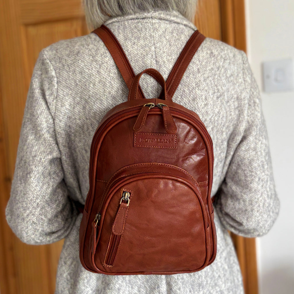 Rowallan Women's Cognac Leather Backpack
