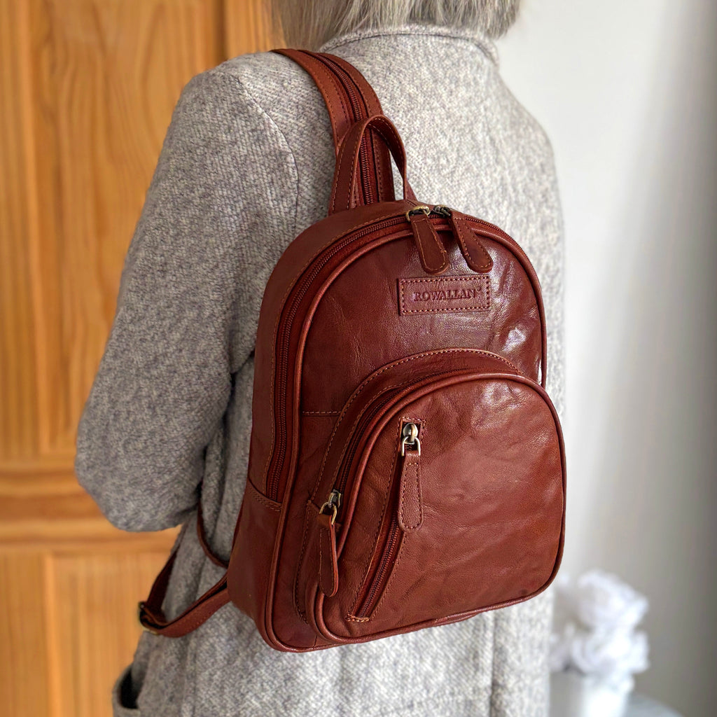 Rowallan Women's Cognac Leather Backpack