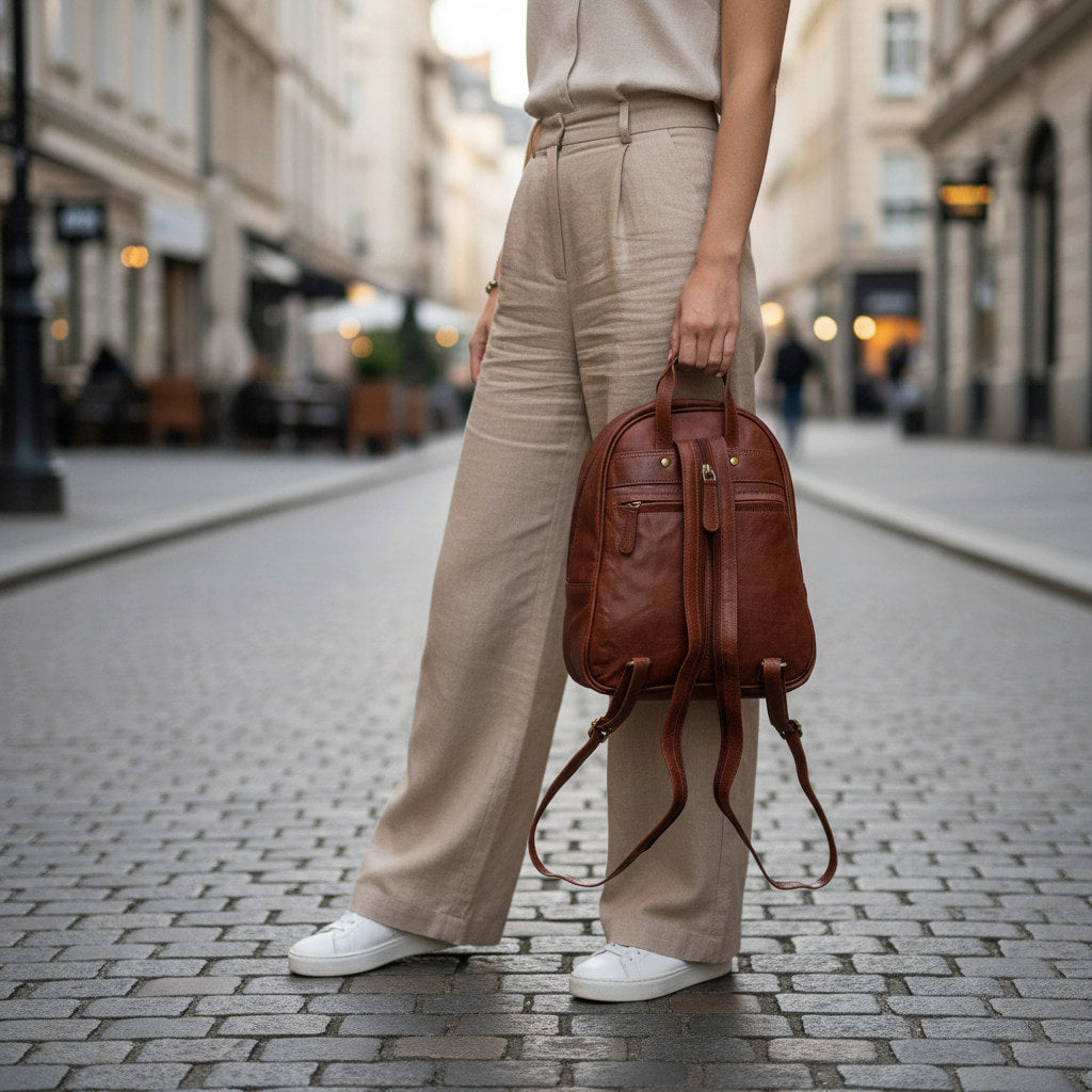 Rowallan Women's Cognac Leather Backpack