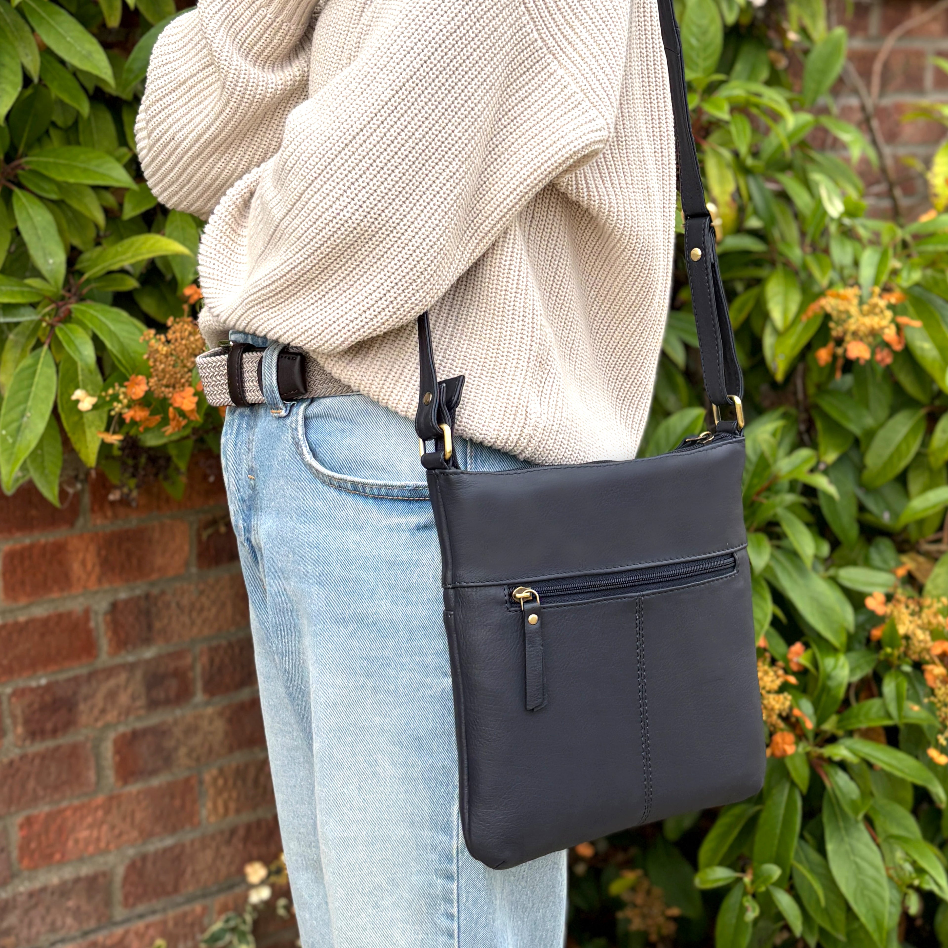 Rowallan Navy Leather Shoulder Bag, Cross Body Bag
