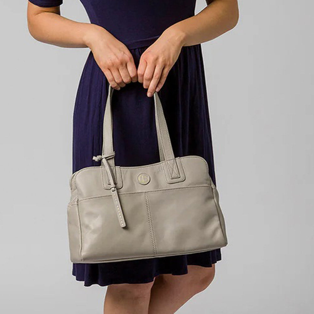 Grey Leather Handbag, Shoulder Bag, Tote Bag