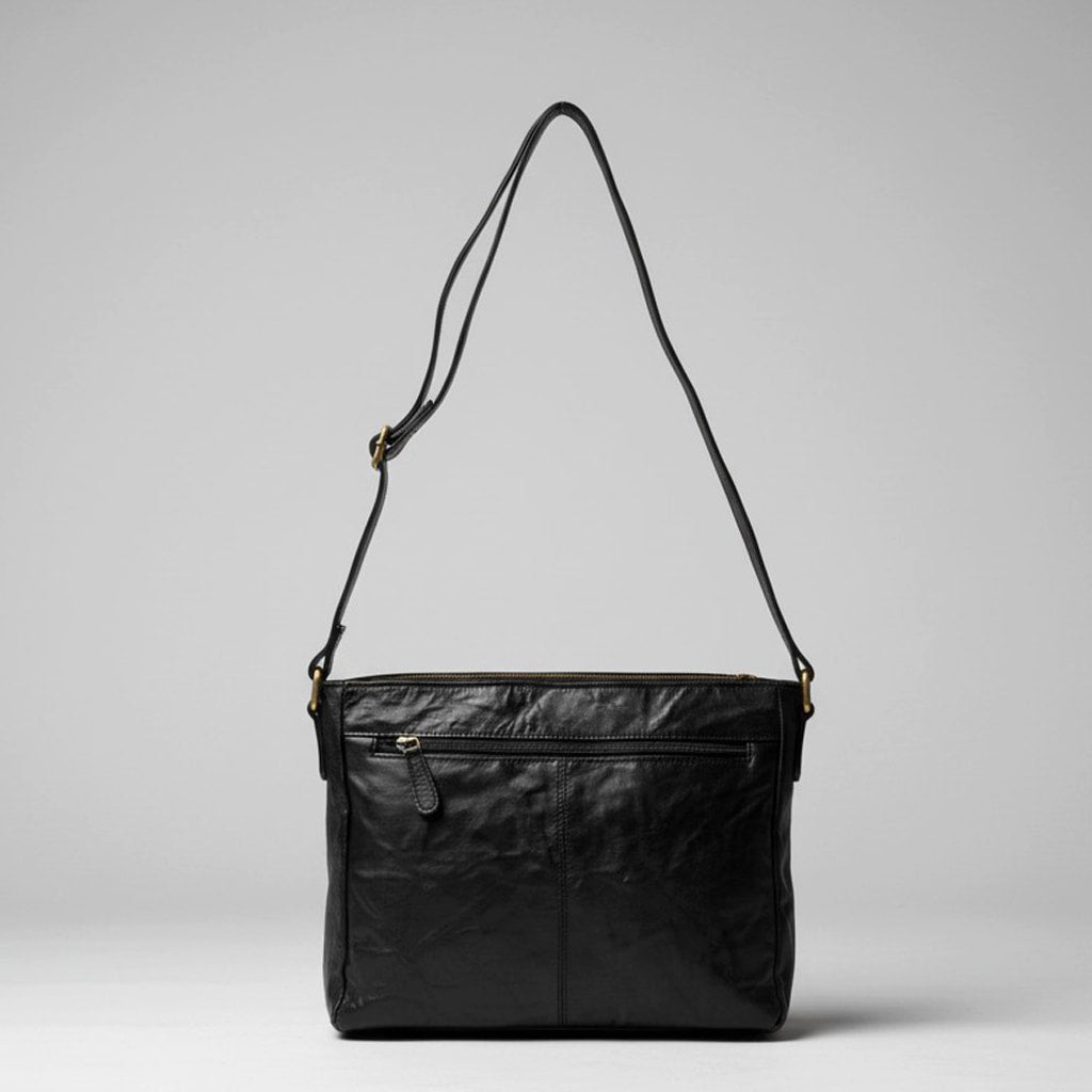 Large Rowallan Black Leather Shoulder Bag, Cross Body Bag, Travel Bag