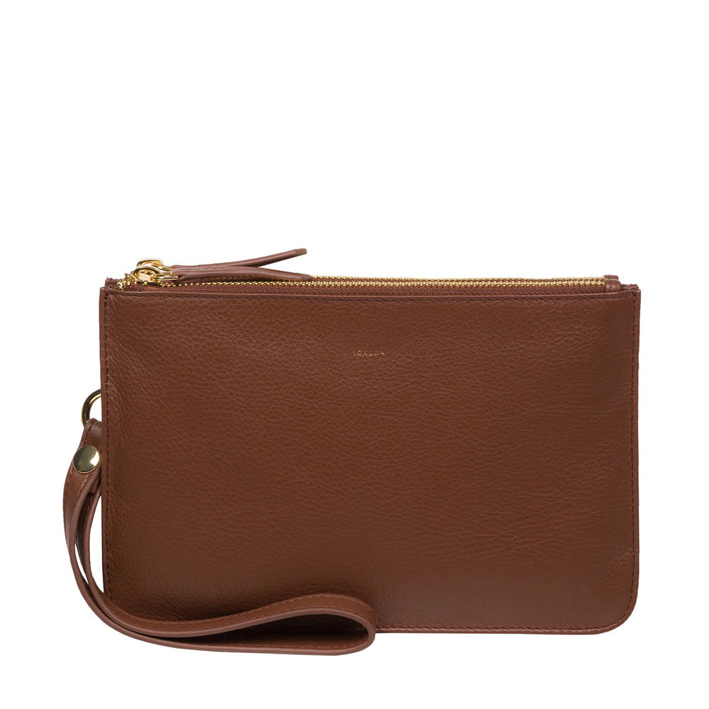 Tan Twin compartment Leather Clutch Bag