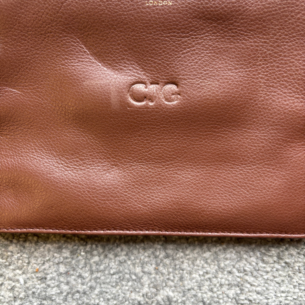 Tan Twin compartment Leather Clutch Bag