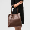 Brown Leather Structured Shoulder Bag, Tote Bag