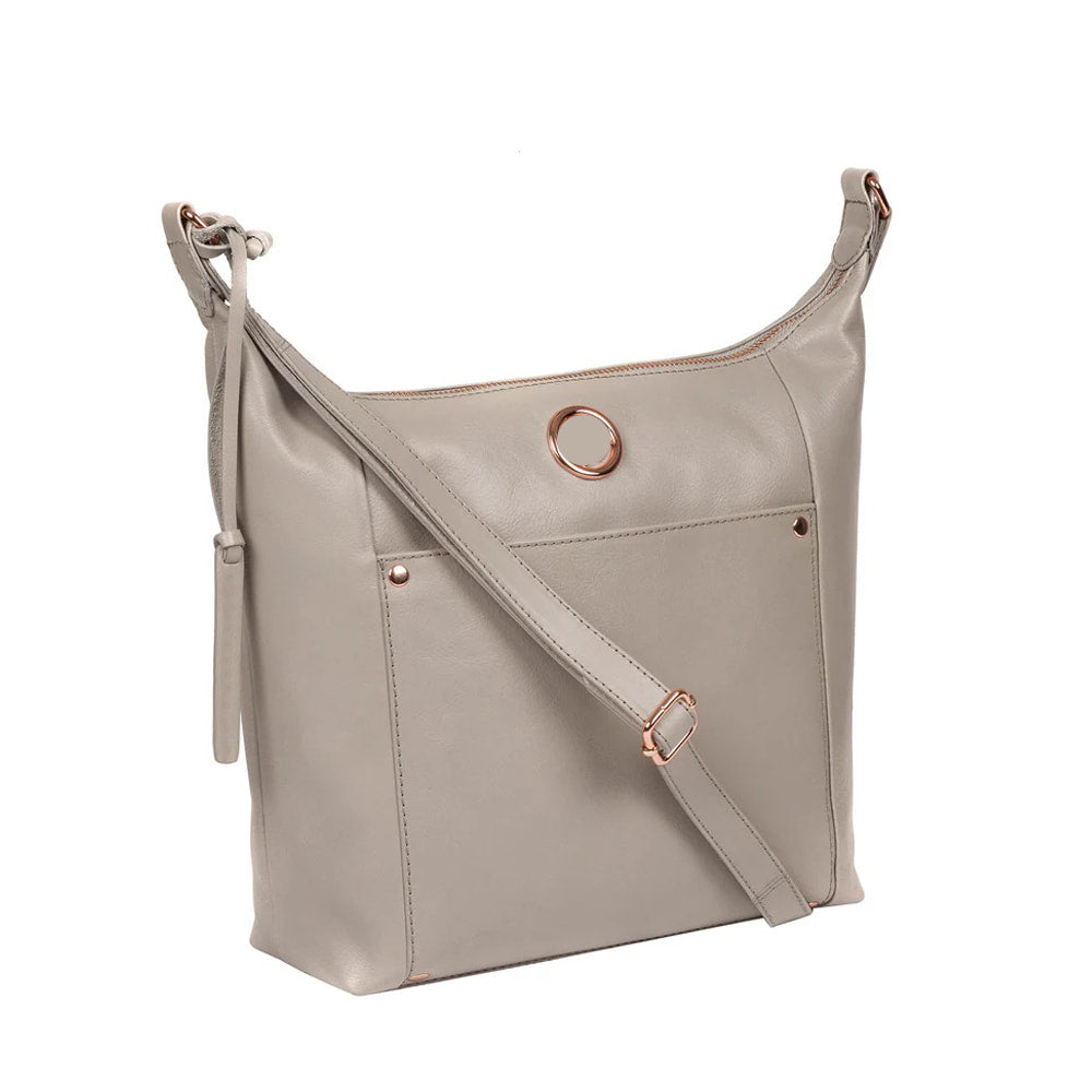 Grey Leather Cross Body Bag