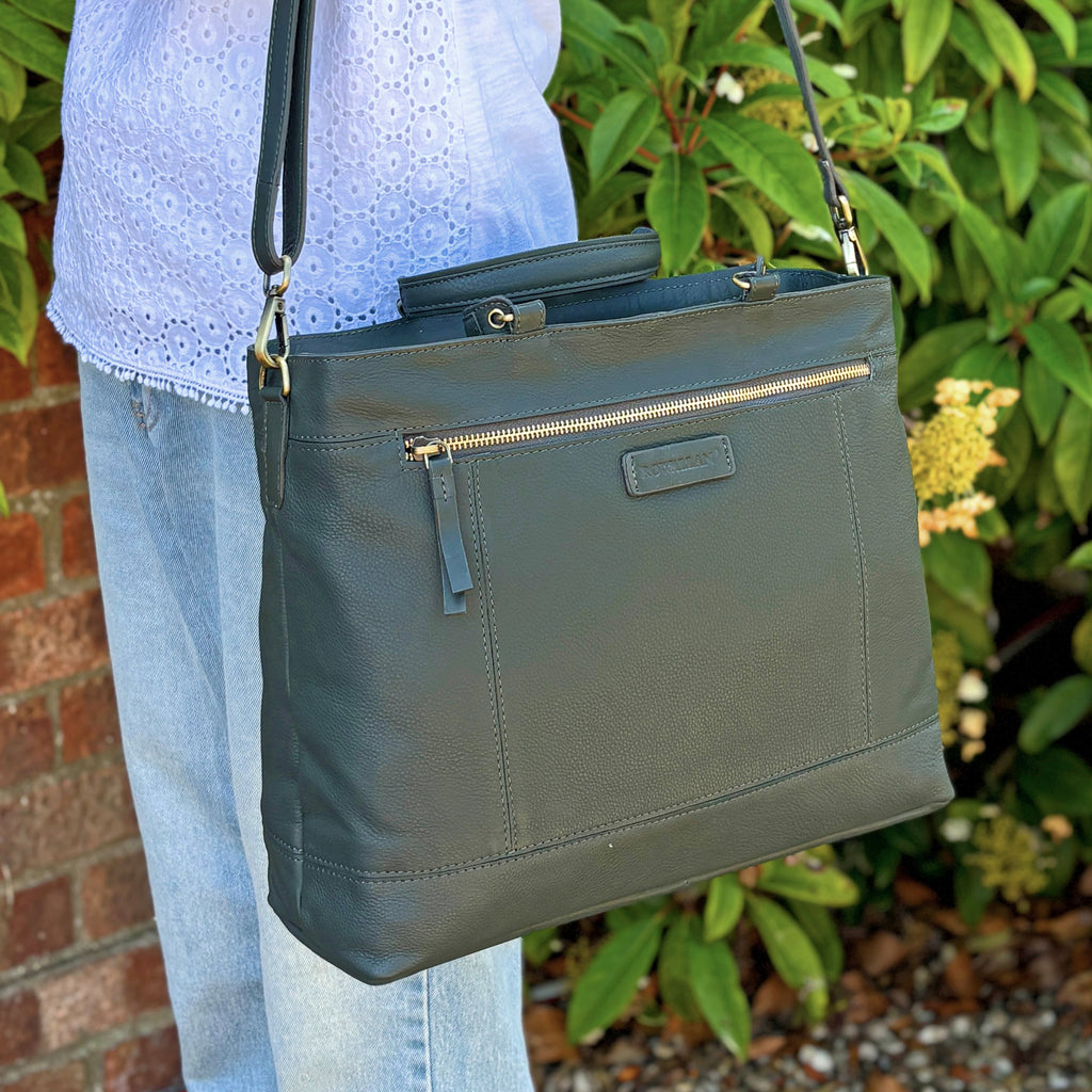 Rowallan Large Green Leather Business Bag, Tote Bag