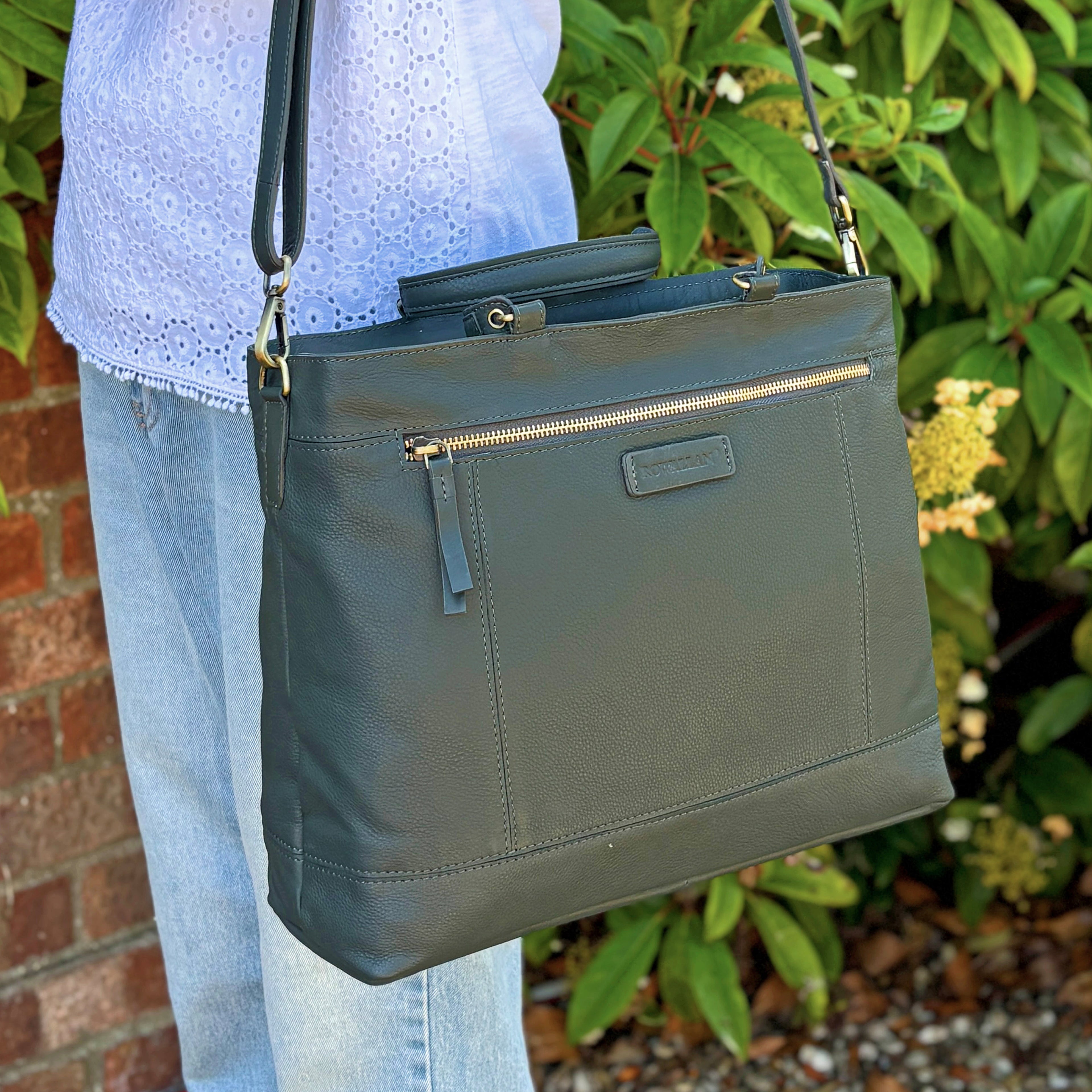 Rowallan Large Green Leather Business Bag, Tote Bag