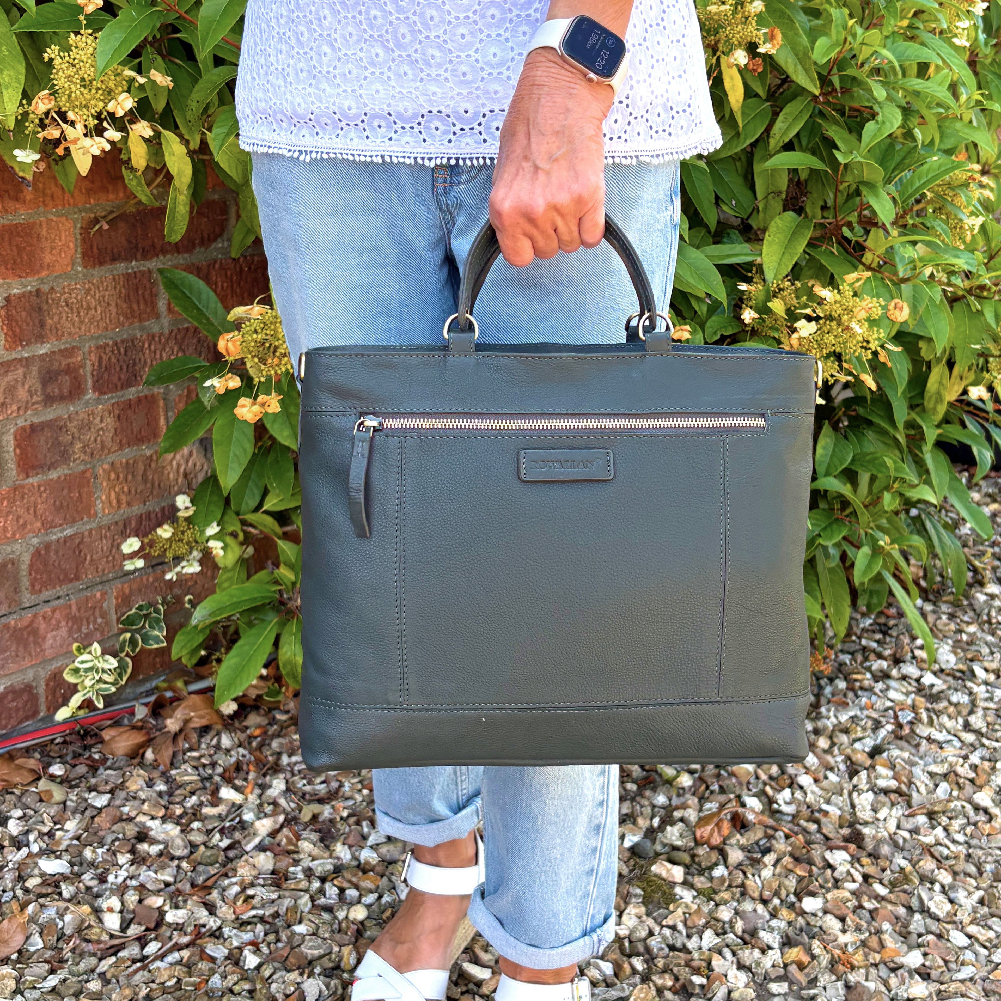 Rowallan Large Green Leather Business Bag, Tote Bag
